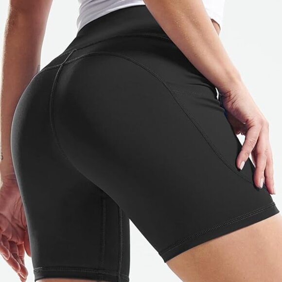 OTOS Activewear Plus Size Biker Shorts High Waist Running Pockets Blk Various - Picture 1 of 7